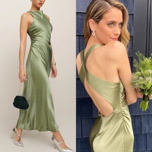 Reformation Casette Silk Dress Artichoke